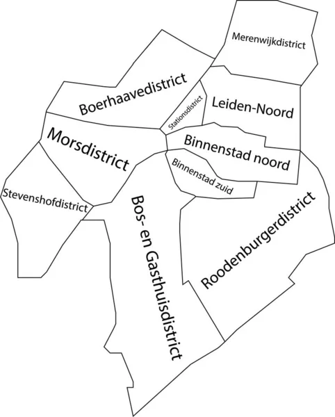 Bílá Plochá Vektorová Administrativní Mapa Leidenu Nizozemska Jmenovkami Černými Hraničními — Stockový vektor