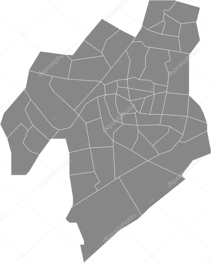 Gray flat blank vector administrative map of LEIDEN, NETHERLANDS with white border lines of its neighborhoods