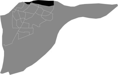 Hollanda, Dordrecht 'in gri idari haritasında INDUSTRIEGEED STAART BÖLGESİ' nin siyah düz çizilmiş konum haritası