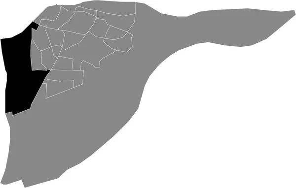 Schwarze Flache Blanko Hervorgehobene Lagekarte Des Industriegebied West District Innerhalb — Stockvektor