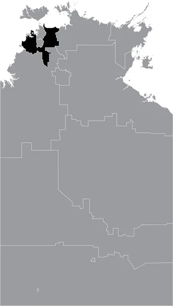 Черный Плоский Бланк Выделил Карту Расположения Unincorporated Top End Region — стоковый вектор