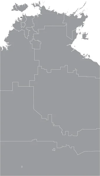 Zwarte Vlakke Blanco Gemarkeerde Locatiekaart Van Stad Darwin Gebied Grijze — Stockvector