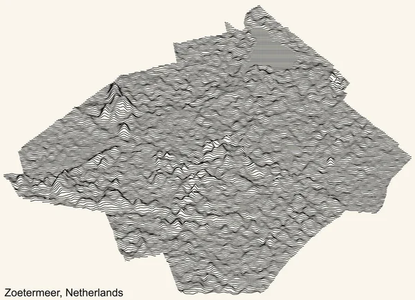 Топографическая Рельефная Карта Города Zoetermeer Нидерланды Черными Контурами Винтажном Бежевом — стоковый вектор