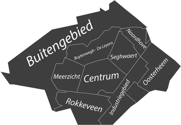 Vetor Plano Cinza Escuro Mapa Administrativo Zoetermeer Países Baixos Com — Vetor de Stock