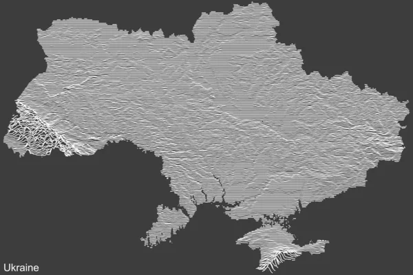 Mappa Topografica Rilievo Negativo Dell Ucraina Con Linee Contorno Bianche — Vettoriale Stock