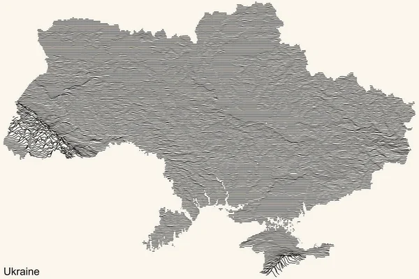 Mappa Topografica Rilievo Dell Ucraina Con Linee Contorno Nere Sfondo — Vettoriale Stock