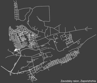 Ukrayna 'nın bölgesel başkenti Zaporizhzhia, Ukrayna' nın Zaporizhzhia 'daki ZAVODSKY radyosunun şehir caddelerinin haritası.