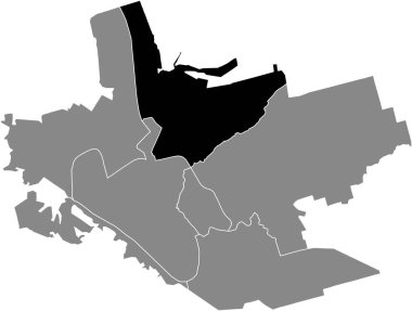 Zaporizhzhia, Ukrayna 'nın gri idari haritasının içindeki ZAVODSKY RAION' un siyah düz çizilmiş konum haritası