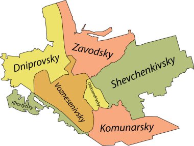 Pastel düz vektör idari haritası ZAPORIZHZHIA, UKRAINE isim etiketleri ve iyonlarının siyah sınır çizgileri ile