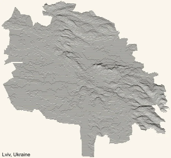 ヴィンテージベージュの背景に黒の輪郭線を持つLviv Ukraineの都市の地形リリーフマップ — ストックベクタ