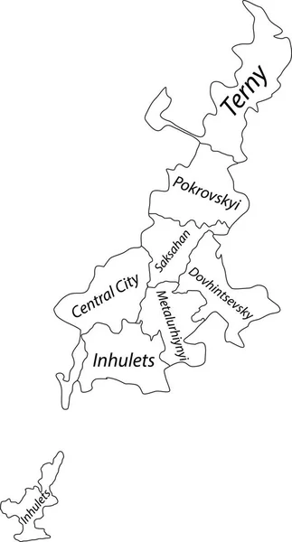 Kryvyrihの白いフラットベクトル管理マップ その地区の名前タグと黒の境界線を持つUkraine — ストックベクタ