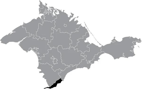 克里米亚自治共和国各市镇灰色行政地图内Yalta Municipality的黑色平面醒目空白位置图 — 图库矢量图片