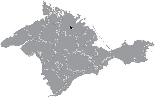 黒のフラットブランクは クリミア自治共和国 ウクライナの自治体の灰色の行政地図内Dzhankoiコミュニティの位置マップを強調 — ストックベクタ