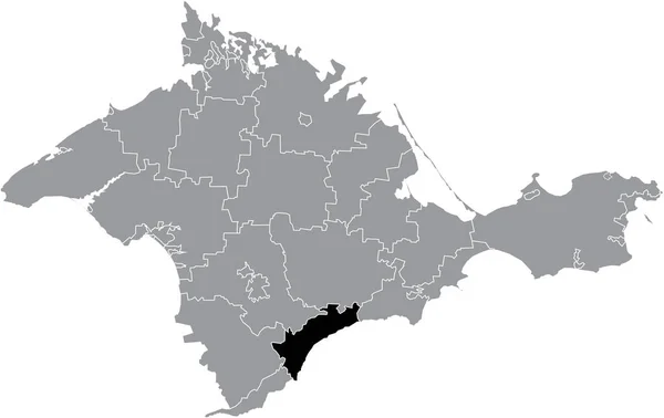 ウクライナのクリミア自治共和国の灰色の行政地図と都市自治体内のAlushtaコミュニティの黒いフラットブランクハイライトされた場所マップ — ストックベクタ