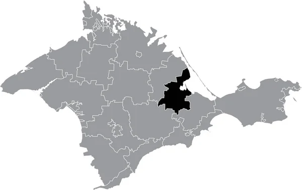 克里米亚自治共和国各市镇灰色行政地图内的Sovetskyi Raion黑色平面突出显示空白位置图 — 图库矢量图片