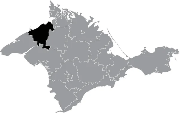 Preto Plano Branco Destaque Mapa Localização Rozdolne Raion Dentro Cinza —  Vetores de Stock