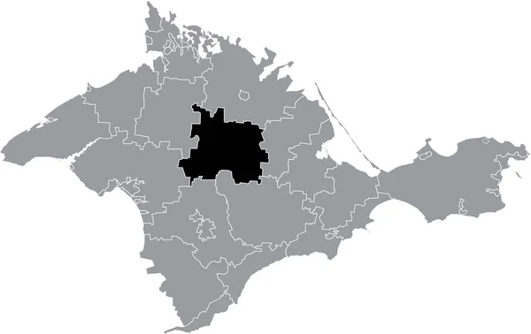 ウクライナのクリミア自治共和国の灰色の行政地図と都市自治体内のKrasnohvardiiske Rationの黒いフラットブランクハイライトされた場所マップ — ストックベクタ