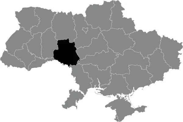 ウクライナの行政区域の黒いフラットブランクハイライトされたロケーター地図ヴィニトシアOblastウクライナの灰色のフラットマップ — ストックベクタ