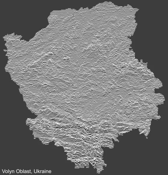 乌克兰Volyn Oblast行政区地形负向地形图 带有深灰色背景的白色等高线 — 图库矢量图片