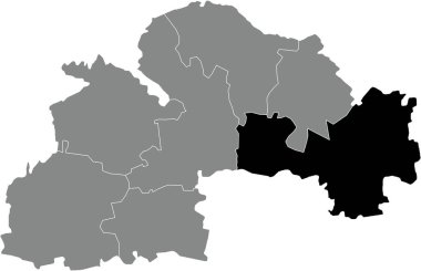 Ukrayna 'nın Dnipropetrovsk (Sicheslav) Oblastı idari bölgesinin gri raion haritasında SYNELNYKOVE RAION' un siyah düz çizilmiş konumu