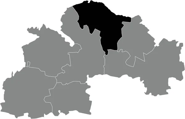 ウクライナのドニプロペトロフスク州 シケスラフ州 のウクライナ行政区の灰色の放射線地図の中のNovomoskovsk Raionの黒いフラットブランクハイライト位置マップ — ストックベクタ