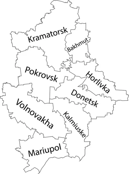 Ukrayna Nın Donetsk Oblast Idari Alanının Beyaz Düz Vektör Haritası — Stok Vektör