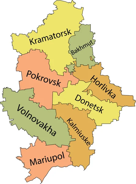 Pastelová Vektorová Mapa Raionových Oblastí Ukrajinské Správní Oblasti Donetsk Oblast — Stockový vektor
