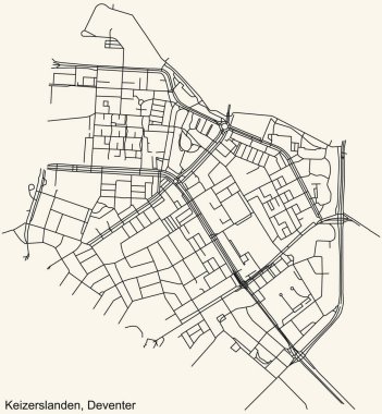 Hollanda 'nın başkenti Deventer, Hollanda' nın KEIZERSLANDEN DISTRICT kentinin kentsel yol haritasının ayrıntılı seyir çizgileri