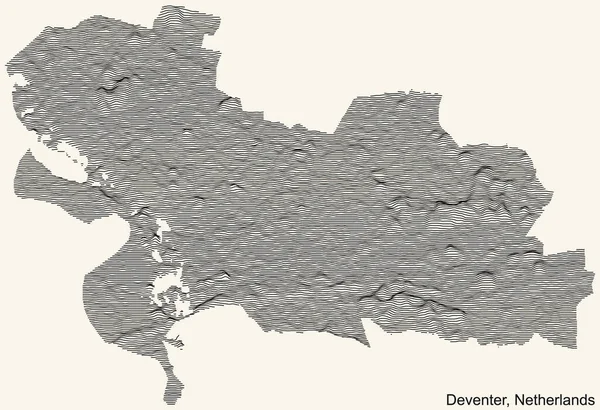 荷兰德文特市地形分布图 背景为古米色 有黑色等高线 — 图库矢量图片