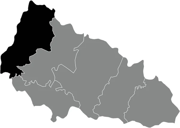 乌克兰Zakarpattia州乌克兰行政区划灰色阴离子地图内Uzhhorod Raion的黑色平面突出显示空白位置图 — 图库矢量图片