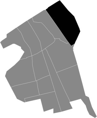 Hollanda, Delft 'in gri idari haritasında DELFTSE Hout DisSTRICT' nin siyah düz çizilmiş konum haritası