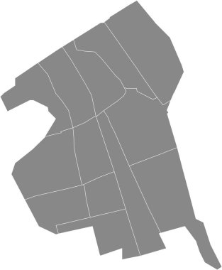 Gri düz boş vektör DELFT idari haritası, kendi bölgelerinin siyah sınır çizgileri ile NETHERLANDS