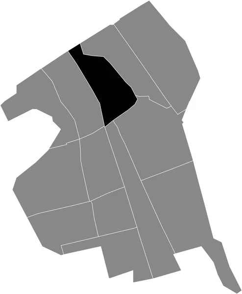オランダのデルフトの灰色の行政地図の中のBinnenstad地区の黒いフラットブランクハイライトされた場所マップ — ストックベクタ