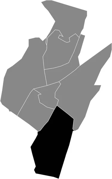 Черный Плоский Бланк Выделил Карту Расположения Overdistrict Внутри Административной Карты — стоковый вектор
