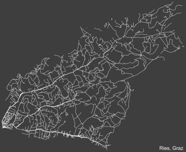 Avusturya 'nın başkenti Graz, Avusturya' nın RIES DISTRICT kentinin koyu gri arka plan üzerindeki kentsel yol haritası