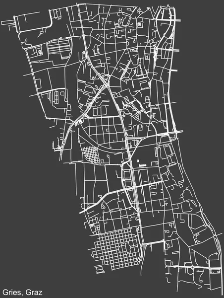Avusturya 'nın bölgesel başkenti Graz, Avusturya' nın GRIES DiSTRICT kentinin koyu gri arkaplan üzerindeki kentsel yol haritası