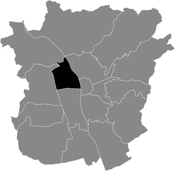 奥地利格拉茨灰色行政地图内Lend District的黑色扁平突出显示空白位置图 — 图库矢量图片