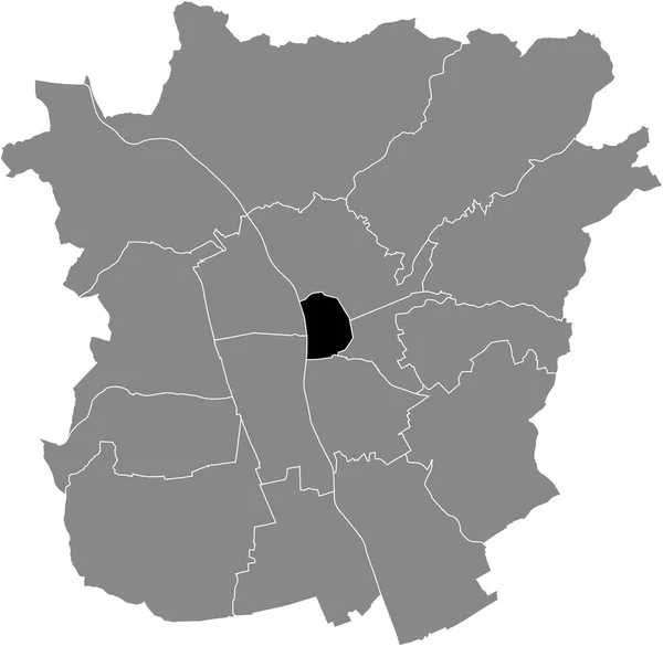 奥地利格拉茨灰色行政地图内Innere Stadt District的黑色扁平突出显示空白位置图 — 图库矢量图片