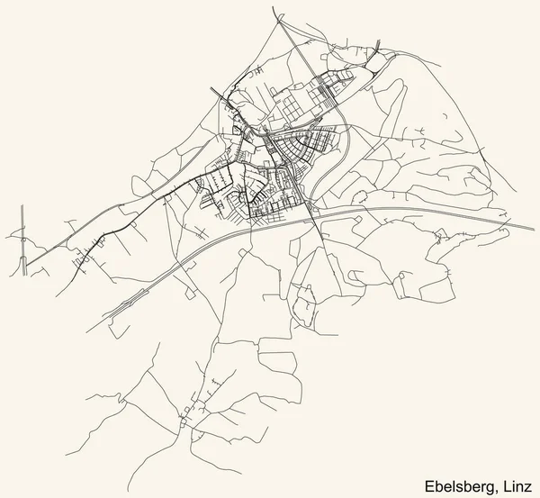 Gedetailleerde Navigatie Zwarte Lijnen Stedelijke Wegenkaart Van Ebelsberg District Van — Stockvector