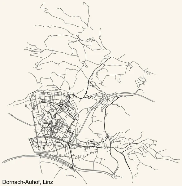 Detaillierte Navigation Schwarze Linien Stadtstraßenplan Des Dornach Auhof District Der — Stockvektor