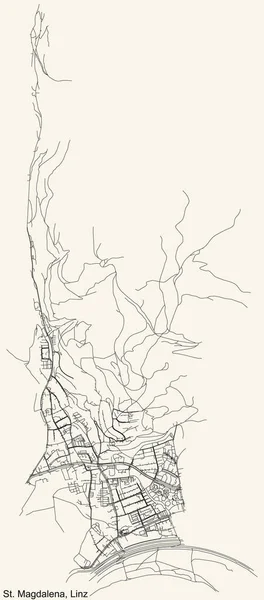 Detaillierte Navigation Schwarze Linien Stadtstraßenplan Des Magdalena District Der Landeshauptstadt — Stockvektor