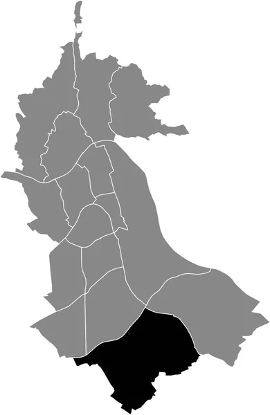 奥地利林茨灰色行政地图内Ebelsberg District的黑色扁平突出显示空白位置图 — 图库矢量图片