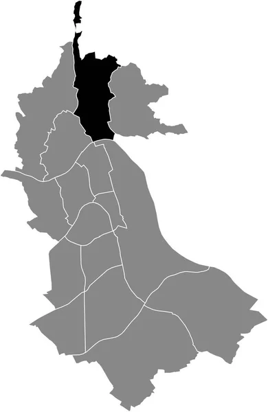 奥地利林茨灰色行政地图内的St Magdalena District黑色扁平突出显示空白位置图 — 图库矢量图片