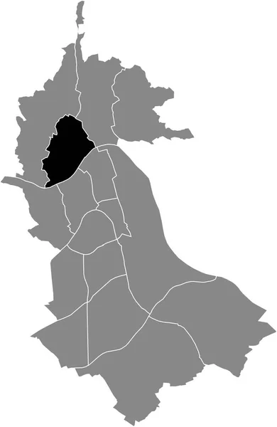 奥地利林茨灰色行政地图内的Urfahr District黑色扁平突出显示空白位置图 — 图库矢量图片