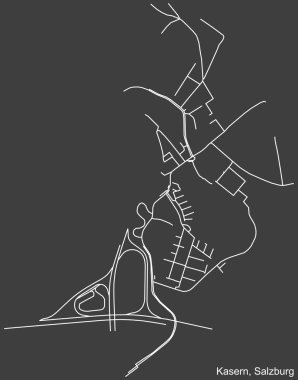 Avusturya 'nın bölgesel başkenti Salzburg' un KASERN DISTRICT 'inin koyu gri arka plan üzerindeki şehir yolu haritası