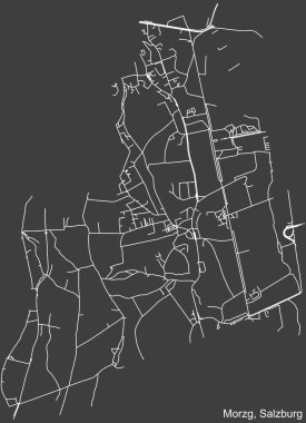 Avusturya 'nın bölgesel başkenti Salzburg, Avusturya' nın MorzG DISTRICT kentinin koyu gri arka plan üzerindeki kentsel yol haritası