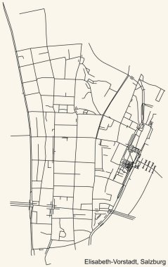 Avusturya 'nın bölgesel başkenti Salzburg' un ELISABETH-VORSTADT DISTRICT 'inin klasik bej arka plan üzerinde ayrıntılı seyrüsefer siyah çizgileri