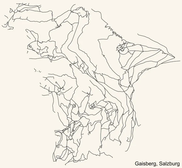 Navegación Detallada Black Lines Urban Street Roads Map Gaisberg District — Archivo Imágenes Vectoriales