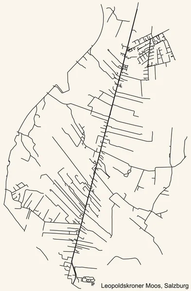 Detaillierte Navigation Schwarze Linien Stadtstraßenplan Des Leopoldskroner Moos District Der — Stockvektor