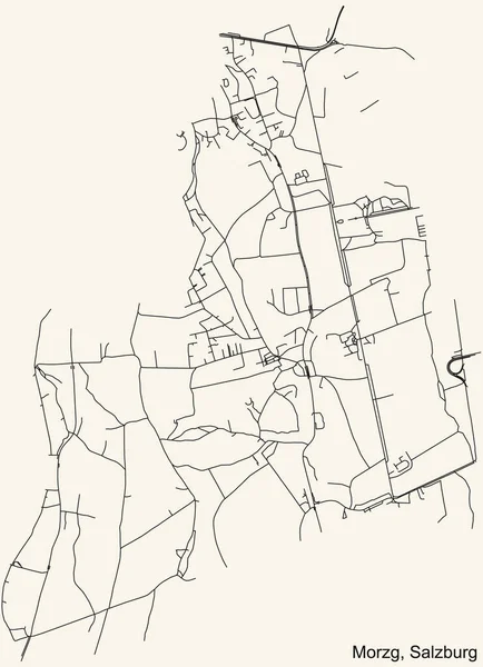 Detaillierte Navigation Schwarze Linien Stadtstraßenplan Des Morzg District Der Landeshauptstadt — Stockvektor